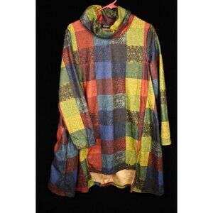 Onelue Women's‎ Multi-Color Long Sleeve Cows Neck Swing Dress XL